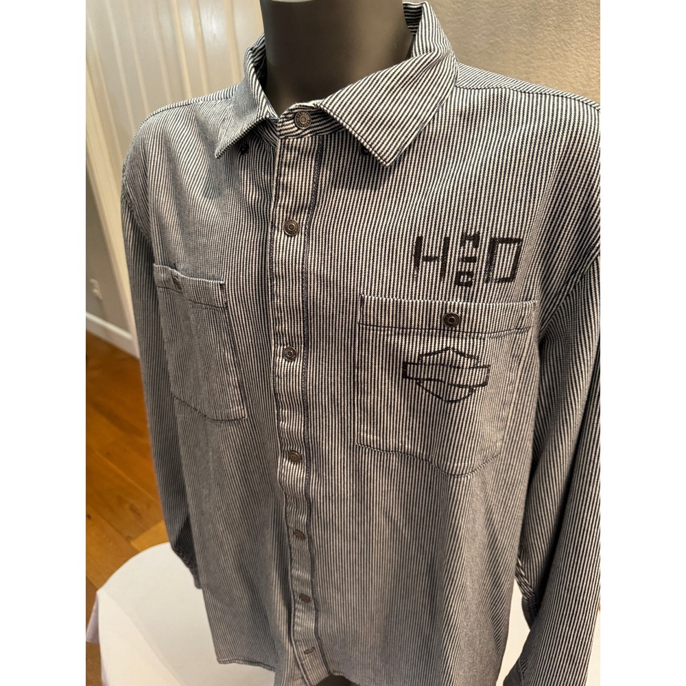 Harley Davidson Blue Pin Stripe Long Sleeve Button Down Shirt 2XL